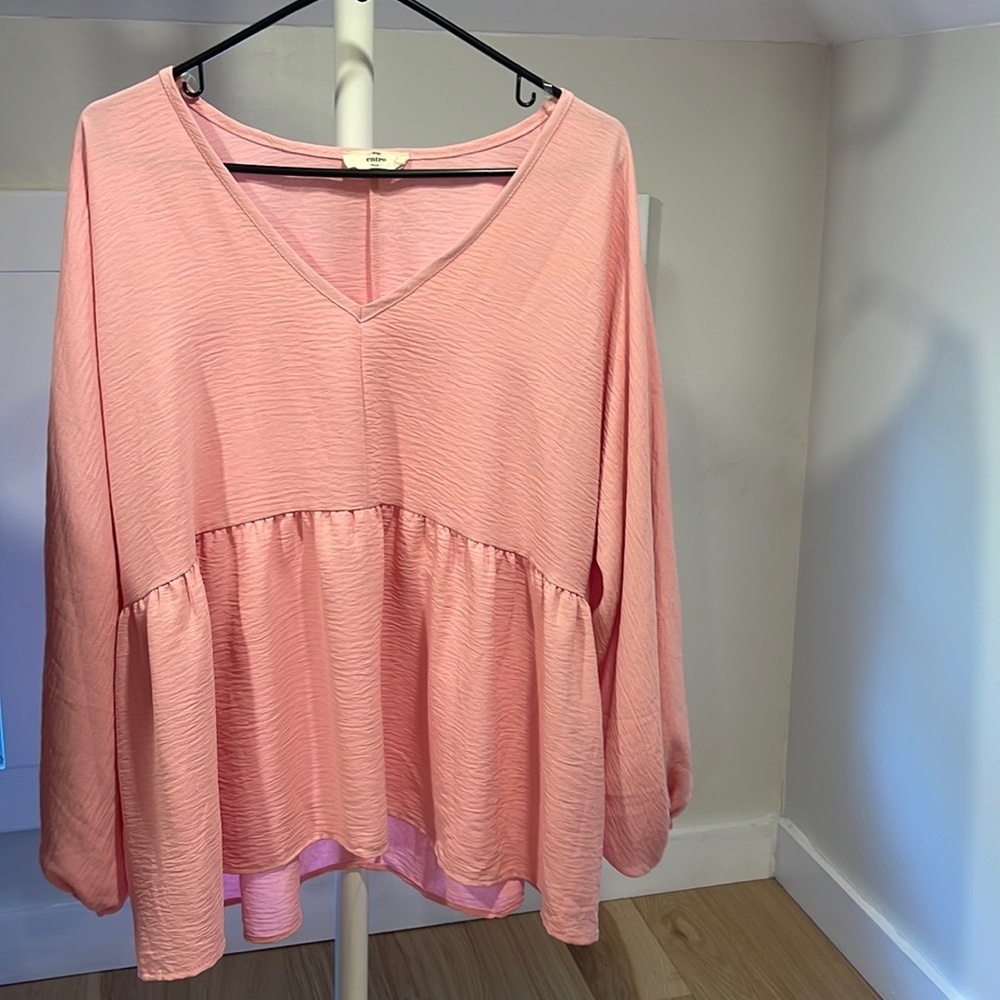 Entro Long Sleeve Pink Babydoll Tunic Top, Size Large